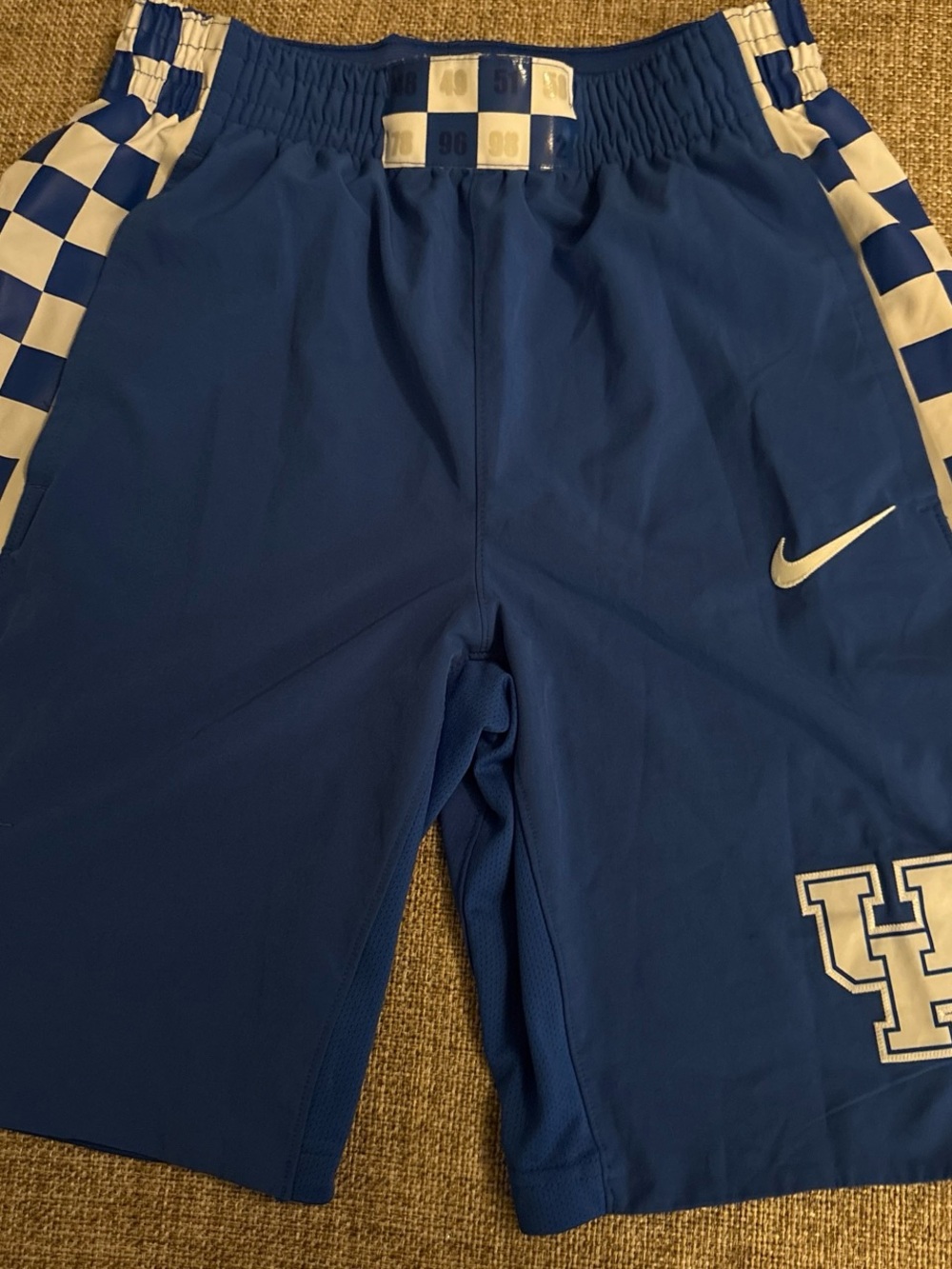 Nike Blue Athletic Shorts with White Checker Trim